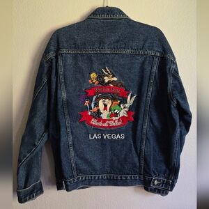 Vintage Warner Bros Looney Tunes Denim Jacket Las Vegas Y2k Size Large